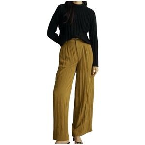 Madewell Harlow High Rise Wide Leg Cargo Pants Faux Silk Gold Olive Green Size 4